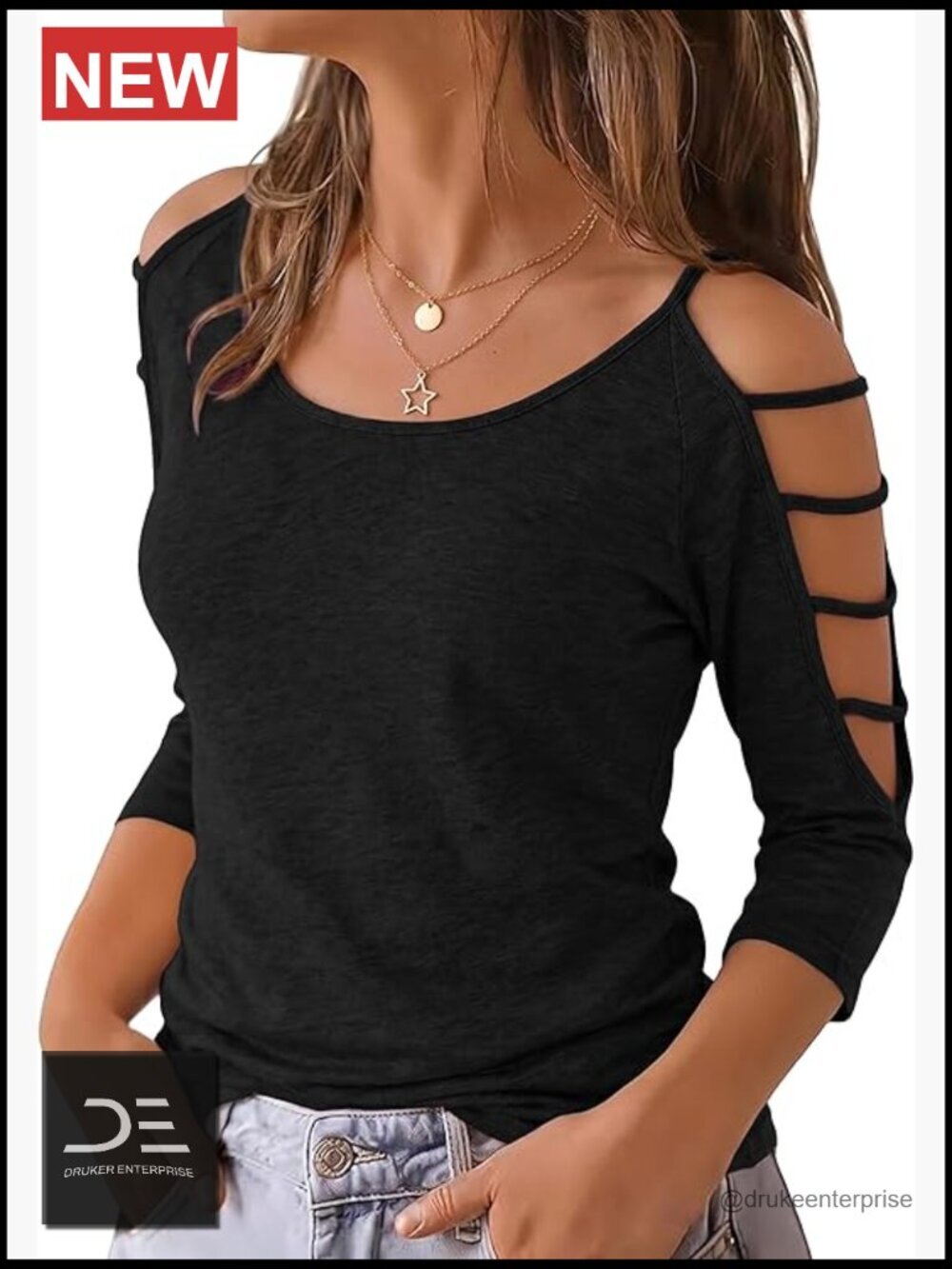 Cold Shoulder Tunic Top 3/4 Sleeve Going Out Shirt